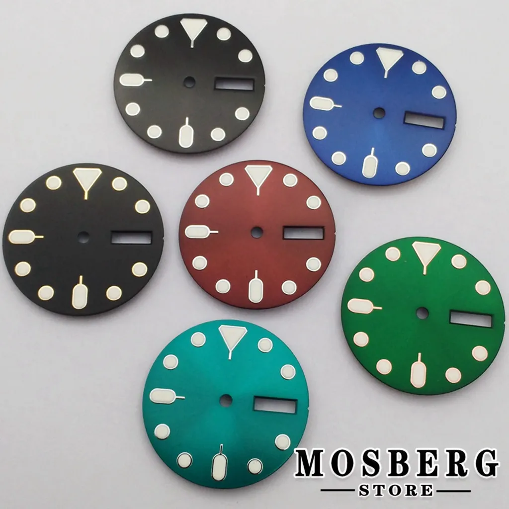 

28.5mm Sterile Green Luminous Suitable for 3 o'clock 3.8 o'clock Watch Dial With Date Window Accessories For NH36 NH36A Movement