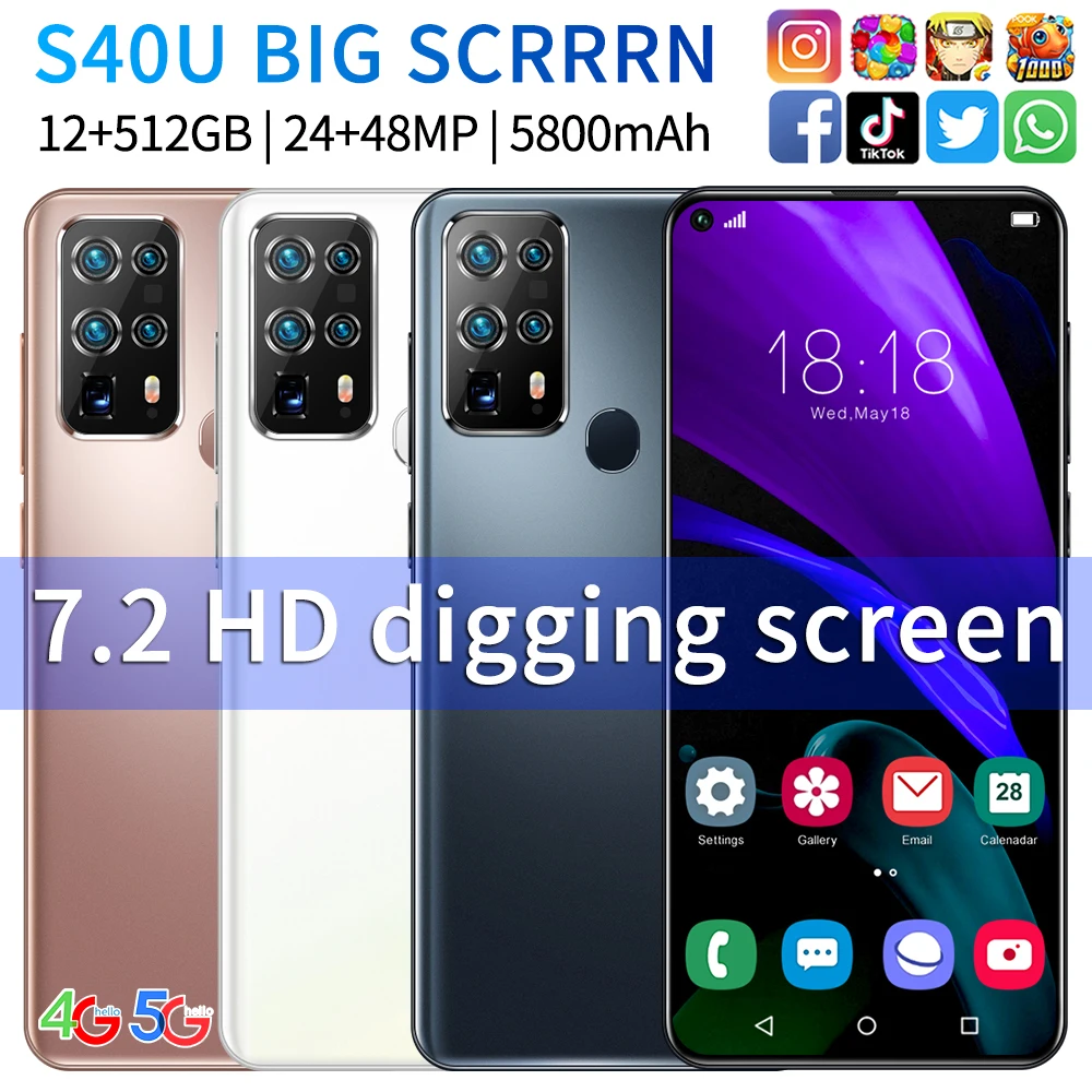 

[Горячая Акция] Новый S40U 7,2 дюймовый HD + смартфон 12 + 512 ГБ 10 ядер камера 48 МП 5800 мач GPS Type-C мобильный телефон