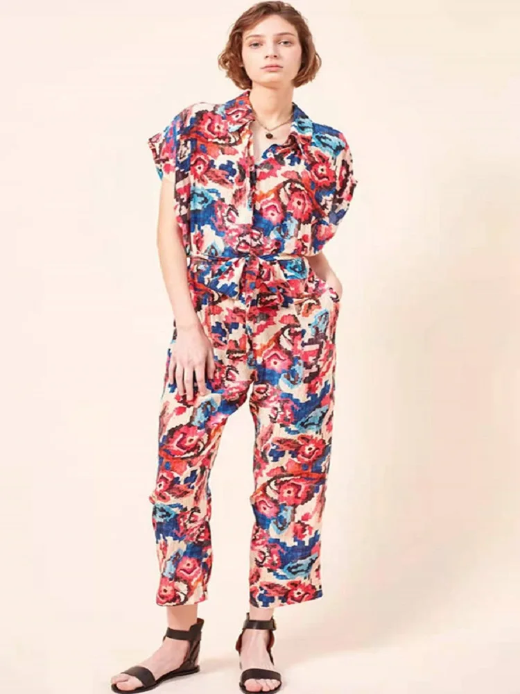 

Женский комплект из топа и брюк, рубашка из чистого хлопка с 3D-принтом и брюки с высокой талией, комплект из двух предметов с коротким рукаво...