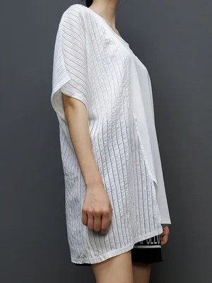 Большая Асимметричная футболка с разрезом вертикальной полоской прошитая