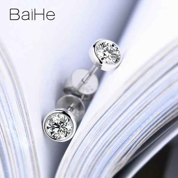 BAIHE, 18 К, белое золото, 0.20CT SI/H, натуральные бриллианты, хорошее ювелирное изделие, свадебный подарок, обручение, модные женские серьги-гвоздики