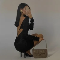 sexy backless short women dress gown black long sleeve erogenous lady bodycon dresses party night club autumn winter elegant