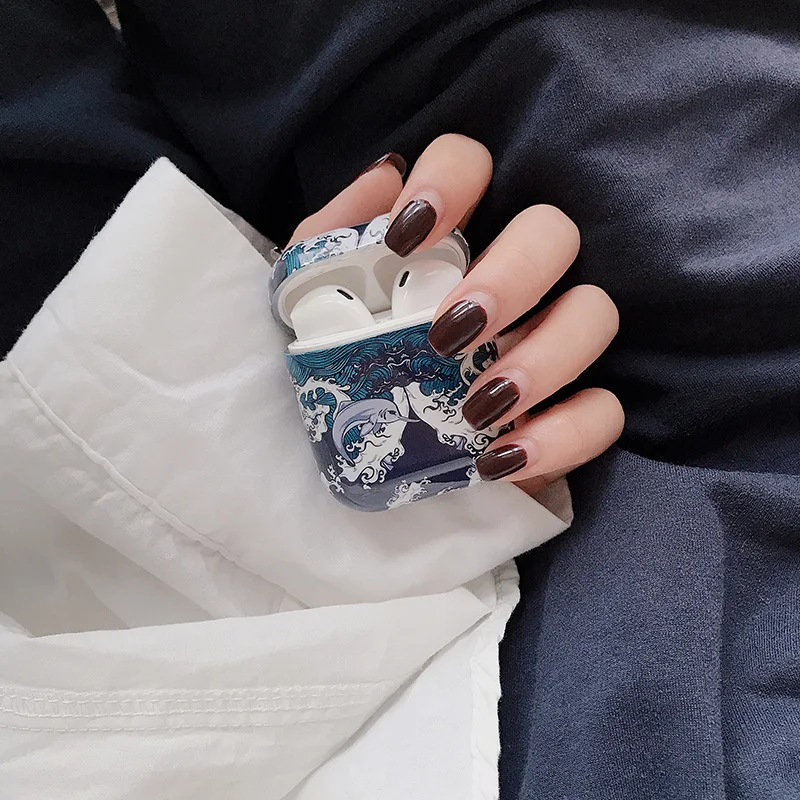 Чехол для airpods 1 2 чехол с дельфином морская волна беспроводных наушников Bluetooth