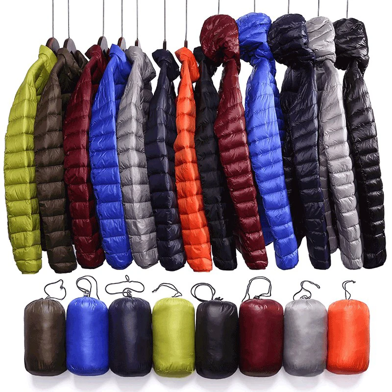 

2021 Autumn Winter Lightweight Down Jacket Men Casual Slim Hooded Ultra-thin Warm Coat White Duck Down Jackets Windproof Parkas