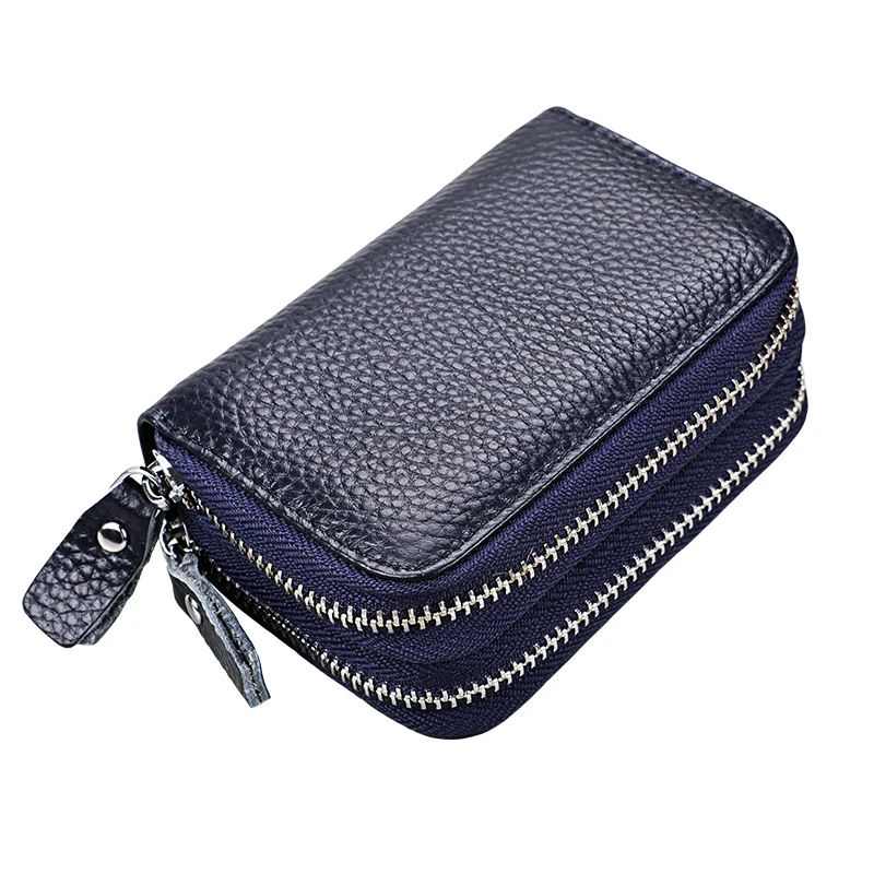 

TRASSORY Rfid Blocking Genuine Leather Double Layer Zipper Card Holder Cover Case Men Women Coin Credit Card Purse Wallet