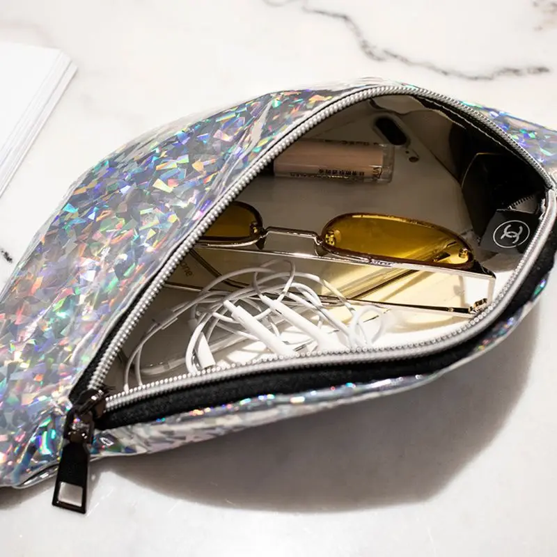 

Fashion Women Girls Waist Casual Holographic Fanny Pack Belt Zipper Chest Bag