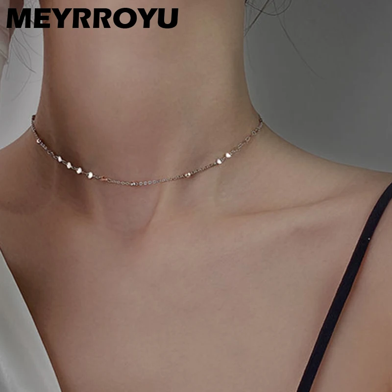 

Женская Серебряная цепочка MEYRROYU, Универсальная регулируемая цепочка до ключиц из стерлингового серебра в Корейском стиле, Ювелирное Украш...