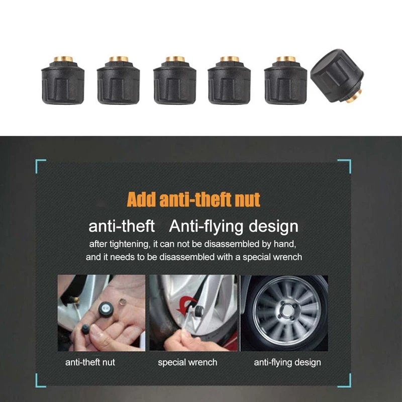 

Car Solar Smart TPMS Tire Pressure Monitoring System Digital LCD Display Security Alarm 6-Wheel Sensors 122PSI 8.5Bar