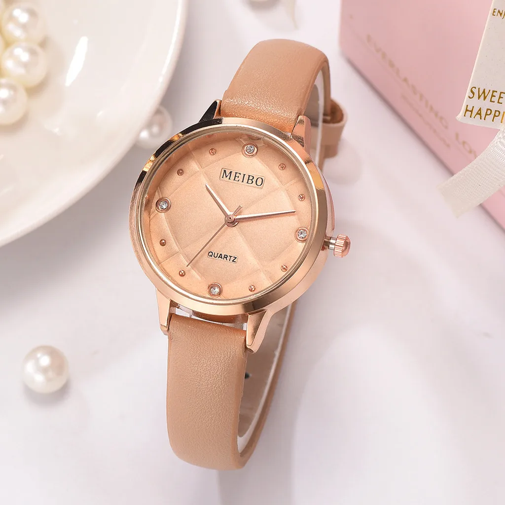Новые простые женские часы модные кожаные со стразами кварцевые наручные