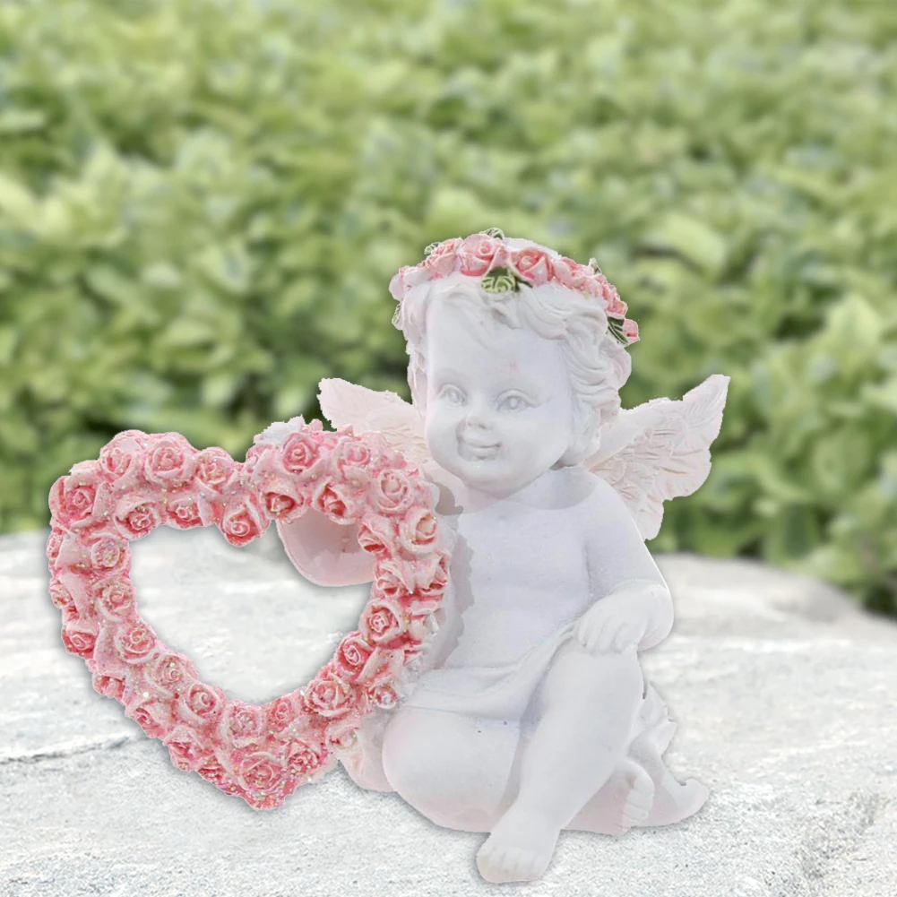 

2pcs Resin Love Rose Angel Statue Craft Miniatures Figurines Home Office Desk Ornaments Courtyard Decor Supplies