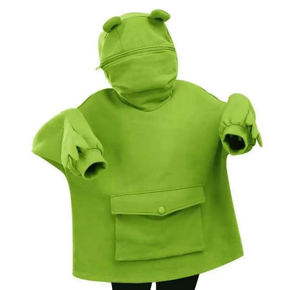 Женский свитшот с капюшоном в виде лягушки пуловер на молнии большими карманами