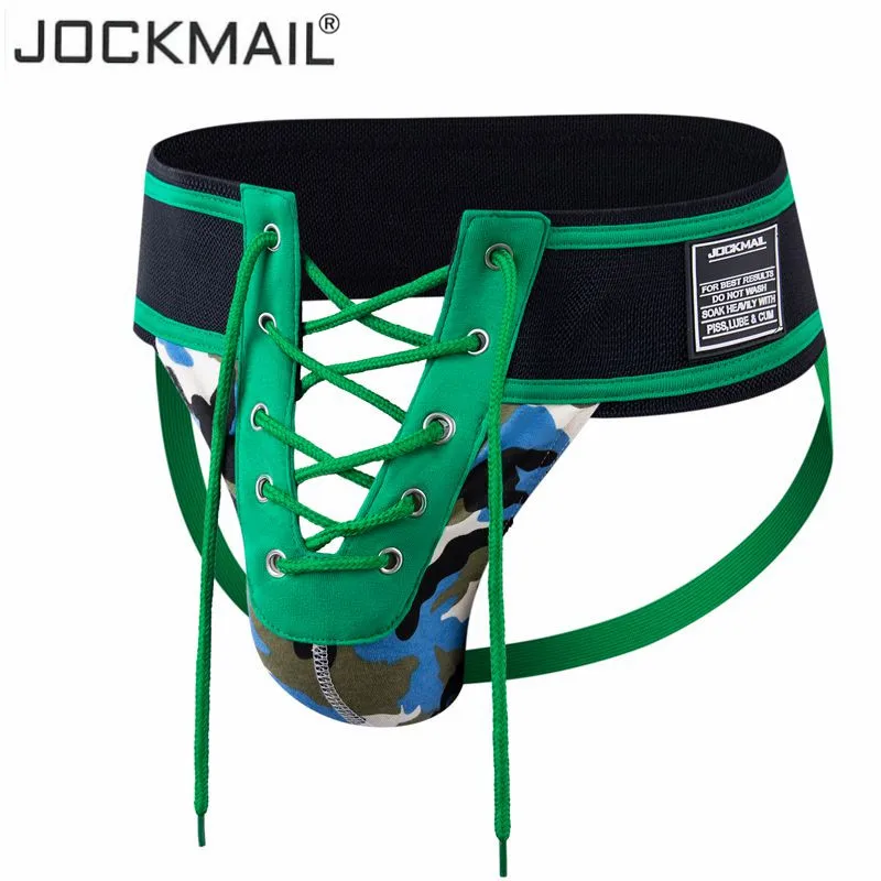 Jockmail Sexy Thong Men Jockstrap Underwear Lacing Camouflage Green,3.15