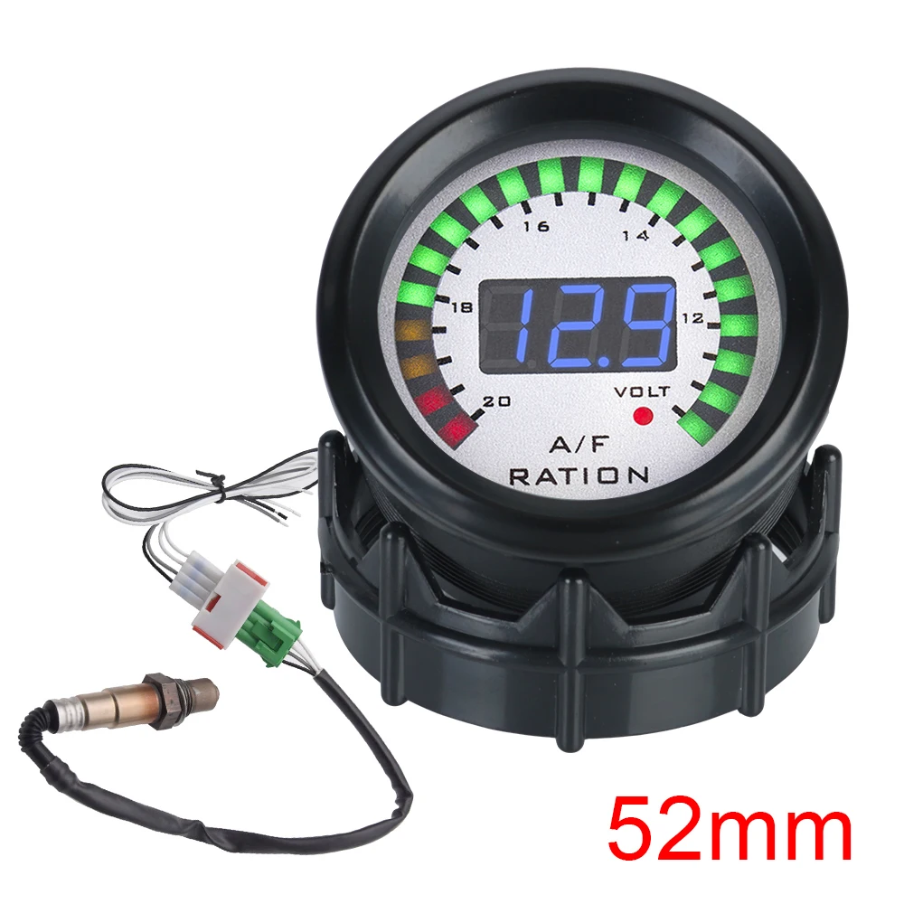 

O2 Oxygen Sensor With Narrowband 2 in 1 Meter Voltage Digital Air Fuel Ratio Gauge Fit for 12V Car Voltmeter Car Gauge AFR 52mm