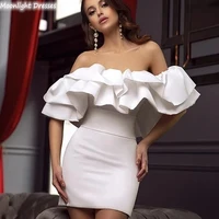 sexy boat neck short evening dresses sheath satin ruched off shoulder backless party gowns short sleeve formal cheap sale