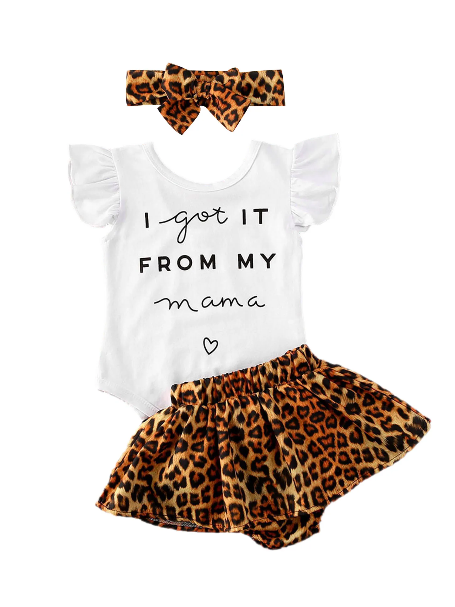 

2021 Summer Newborn Baby Girl Clothes Romper Tops Leopard Skirts Shorts Headband Outfit Set 0-24M