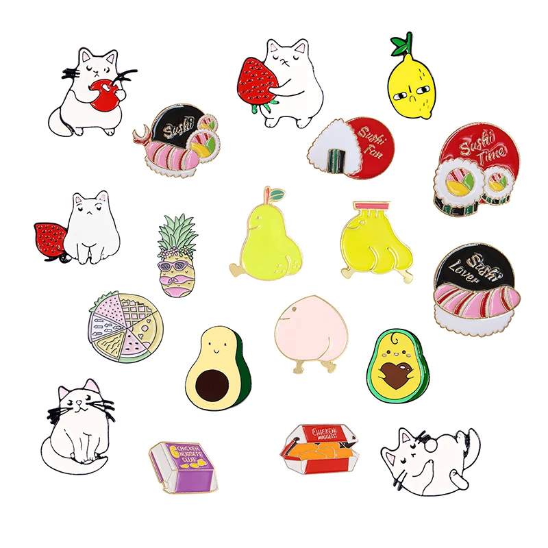 Эмалированная брошь в виде фруктов кота еды вишни клубники груши банана авокадо