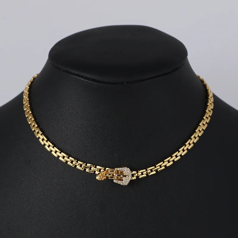 

Women watch belt zircon adjustable necklace choker gold plated chain neck strap jewelry