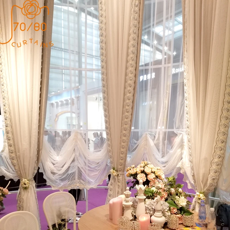 Light Luxury French Romantic Lace Stitching Gray Velvet Blackout Curtains for Bedroom Living Room Gauze Curtain Customization
