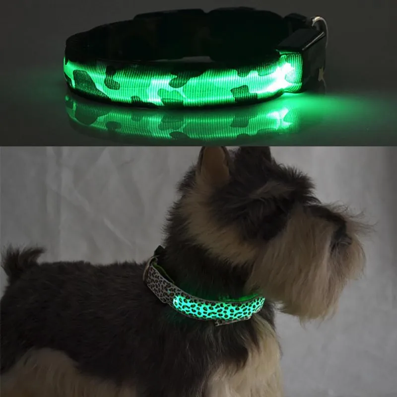 

Pet Dogs Luminous Collar Colorful Fluorescent Collar Camouflage Led Light Dog Collar Night Safety LED Glow Dog Necklace