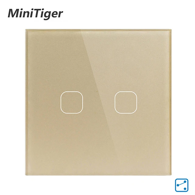 Minitiger, стандарт ЕС, настенный сенсорный выключатель 1/2, 2 способа управления, сенсорный экран, кристальная стеклянная панель, 220-250 В - Цвет: 2 Gang 2 Way Gold