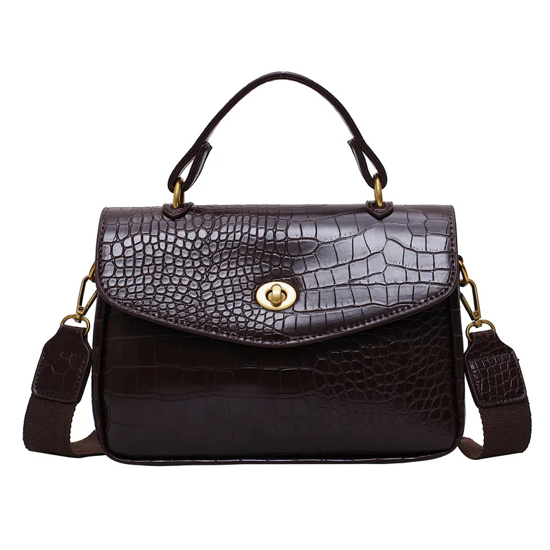 

Vintage Alligator Women Handbags Designer Wide Strap Shouder Bags Luxury Pu Leather Crossbody Bag Ladies Small Flap Purses 2019