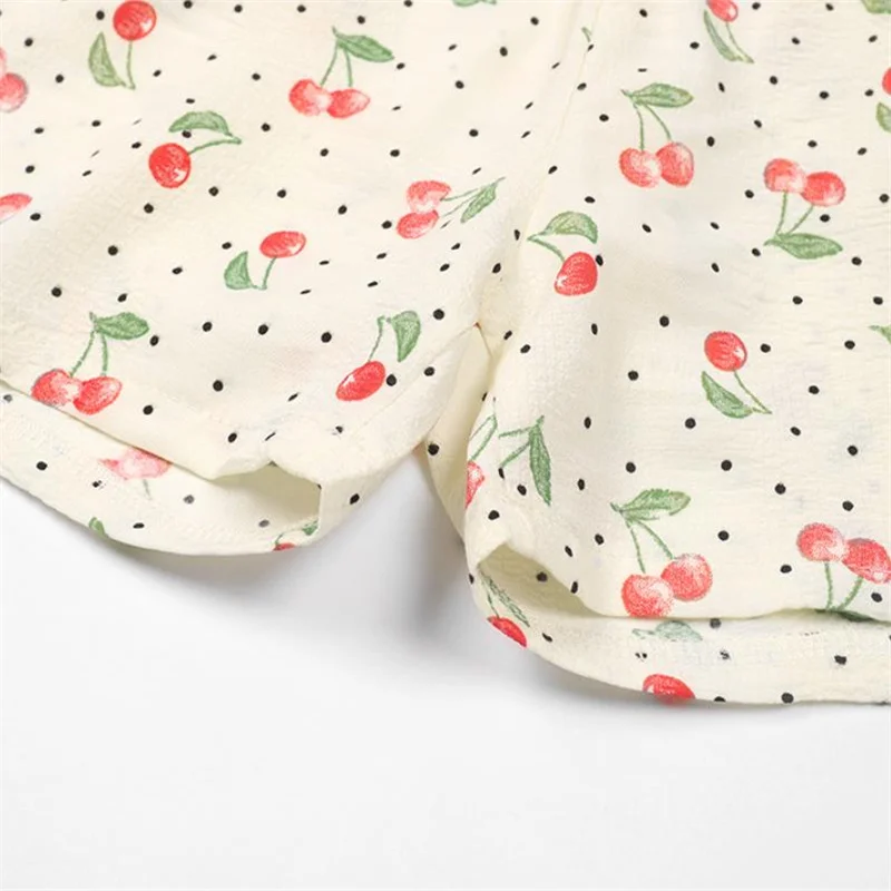 

2pcs Children Girls Casual Cotton Clothes Set,Baby Girls Summer Fashion Cherry Printed Suspender Tops and Elastic Short Pants