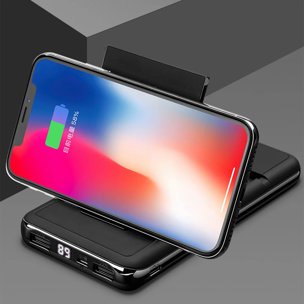 

20000 mAh Power Bank QI Wireless Charger For iPhone 12 Xiaomi Phone Stand 10000 mAh Dual USB External Battery Portable Charger