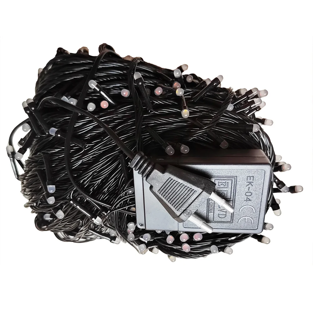 Waterproof Black Wire LED Christmas String Lights 10/50/100m 8Mode 220v Plug in Fairy Lamp Xmas Tree Holiday Wedding Party Decor