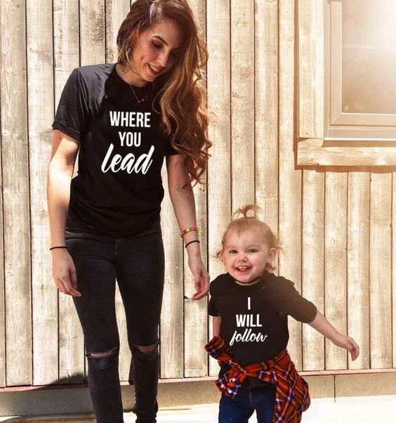 

1pcs Where You Lead I Will Follow Matching Mom and Child Shirts Mother and Daughter Shirts Outfits Summer Casual Family Look