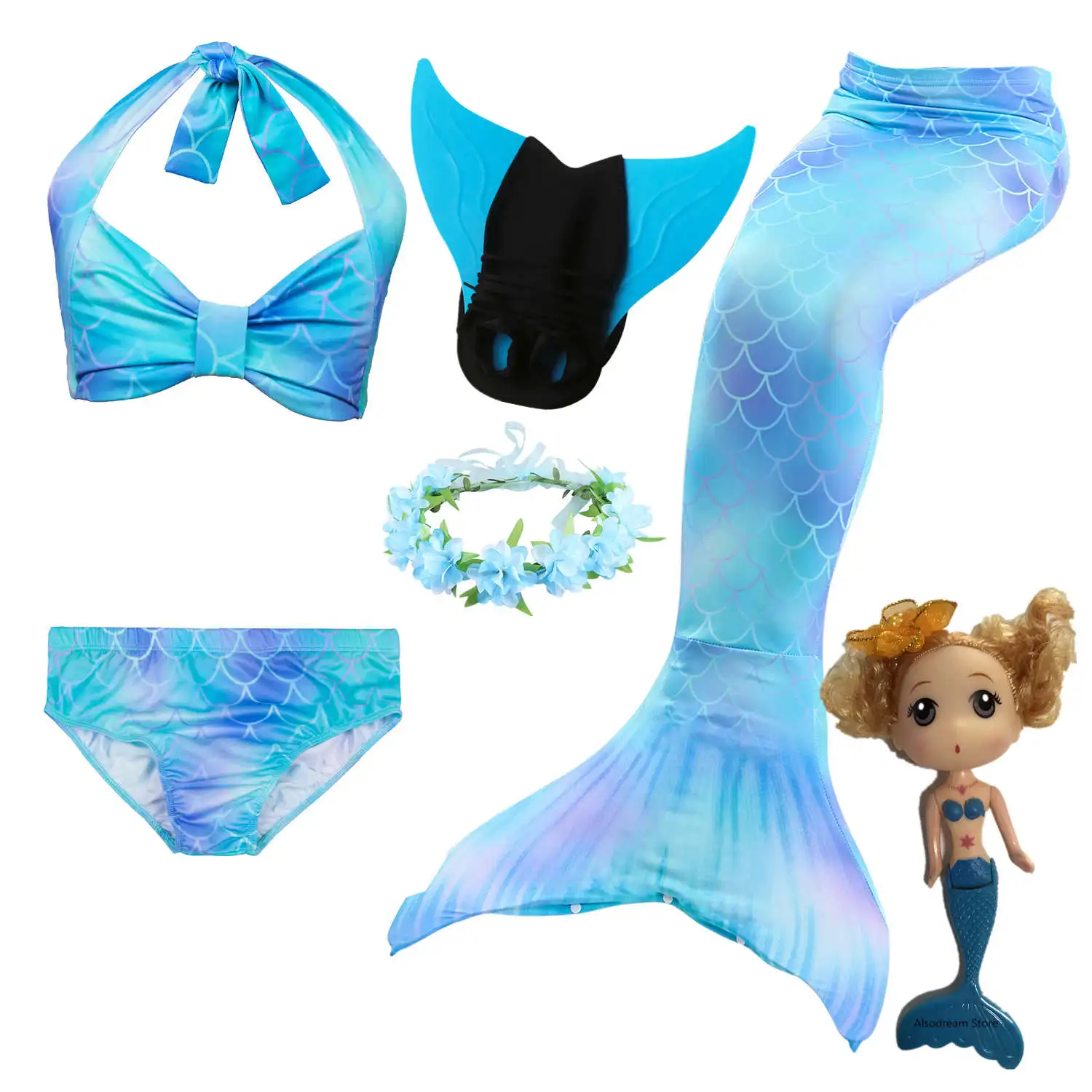 DH46 6PCS With FIN Новые Детские Русалка Моноласты, хвосты для купания для детей и взрослых девочек костюмы для плавания хвост русалки с рисунком «маленькая русалочка» Русалка Кукла - Цвет: DH46 6PCS With FIN