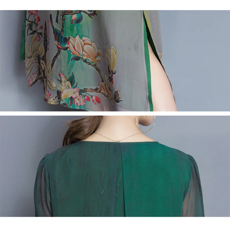 Женское шелковое длинное платье с цветочным принтом большие размеры весна-лето