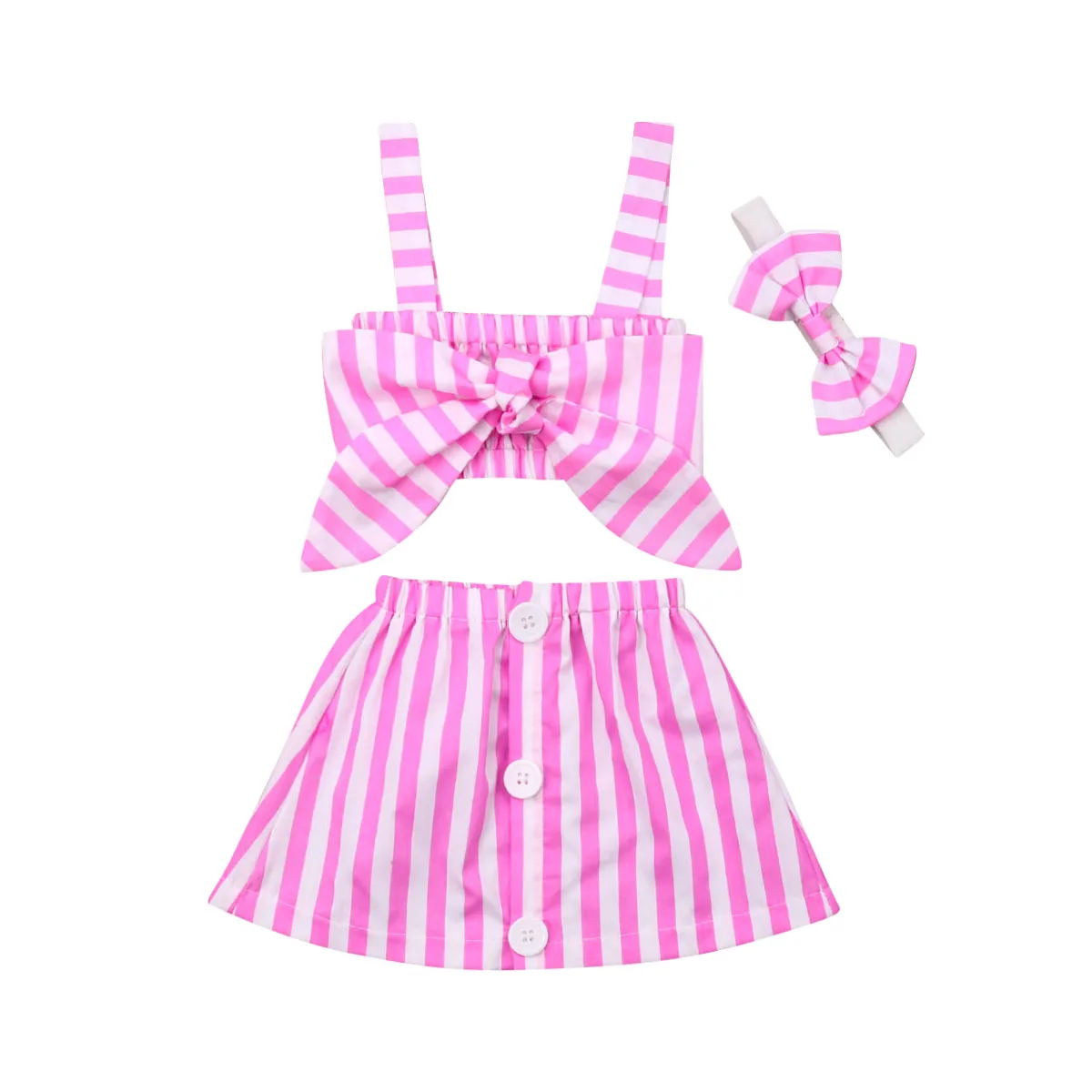 

Goocheer 2020 Fashion Kids Toddler Baby Girl Stripes Crop Top Vest+Skirt Dress Outfit Party Clothes 3Pcs