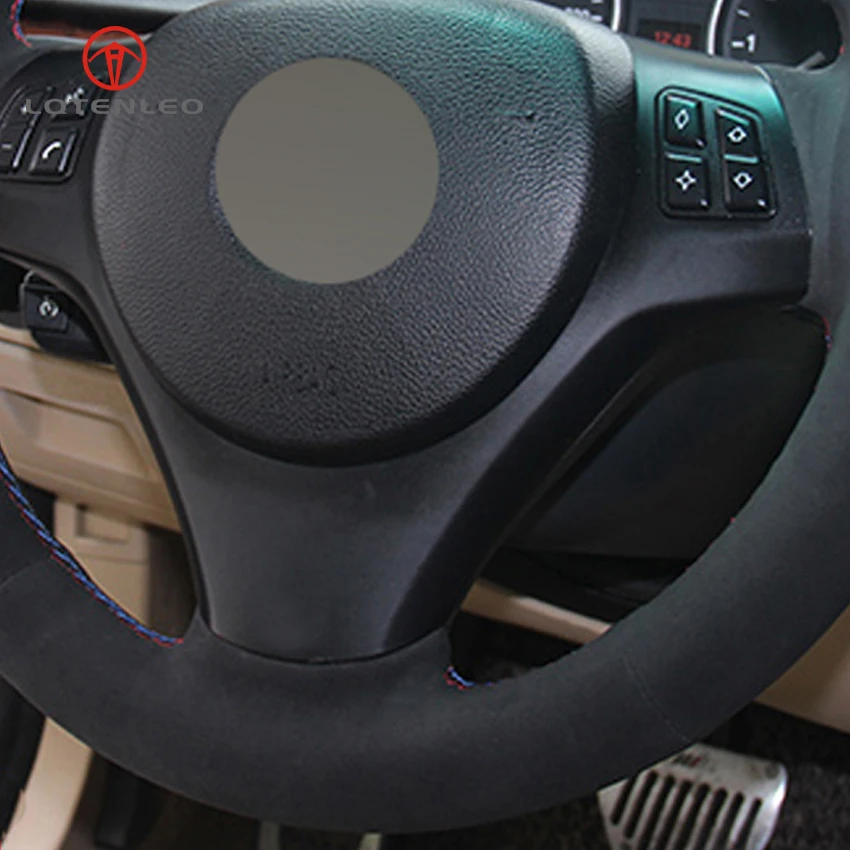 

LQTENLEO Black Suede DIY Hand-stitched Car Steering Wheel Cover for BMW M Sport 3 Series E91 320i 325i 330i 335i M3 E90 E92 E93