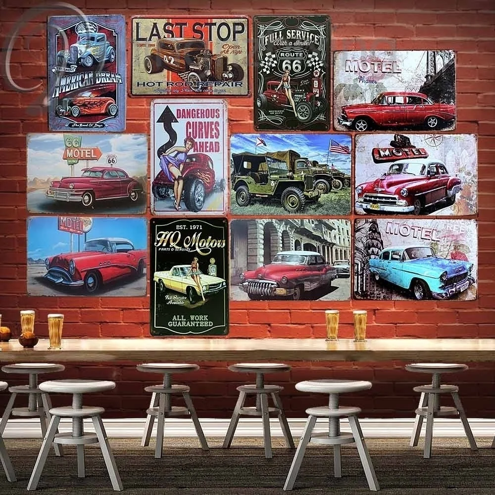 Motel Route 66 жестяные знаки бляшки ретро постер Бар фотография Кофейня настенные