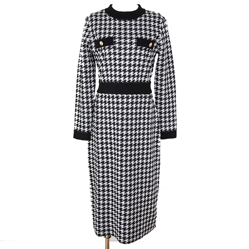 

One Piece Korean Style Sweater Dress Female 2020 New Autumn Chic Sashes Splicing Knitted Dress Women Midi Dresses Lady Pullover