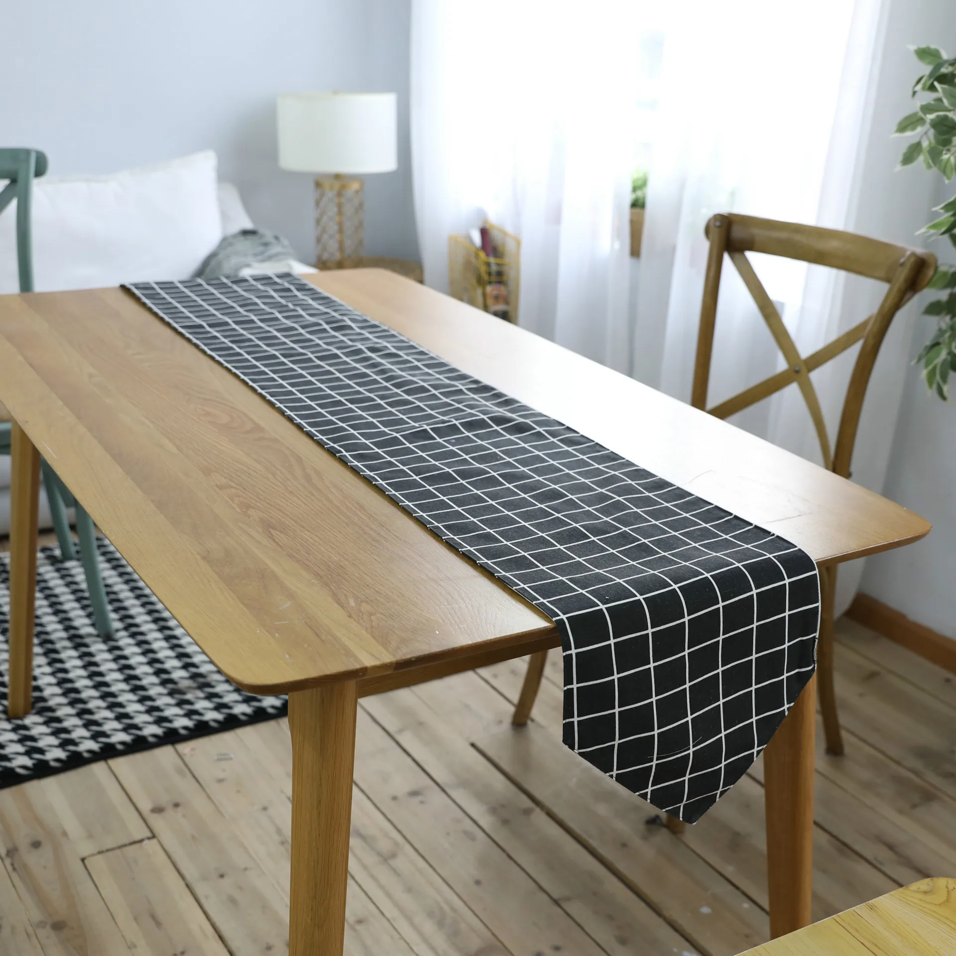 

Table Runner 30 X 180cm Plaid Black Linen Fabric Farmhouse Triangle Table Runners Japan Style Rustic All-match Home Decoration