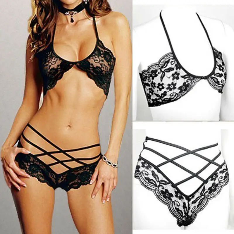 Сексуальное нижнее белье, кружевной бюстгальтер+ стринги Набор Babydoll Нижнее Белье для сна