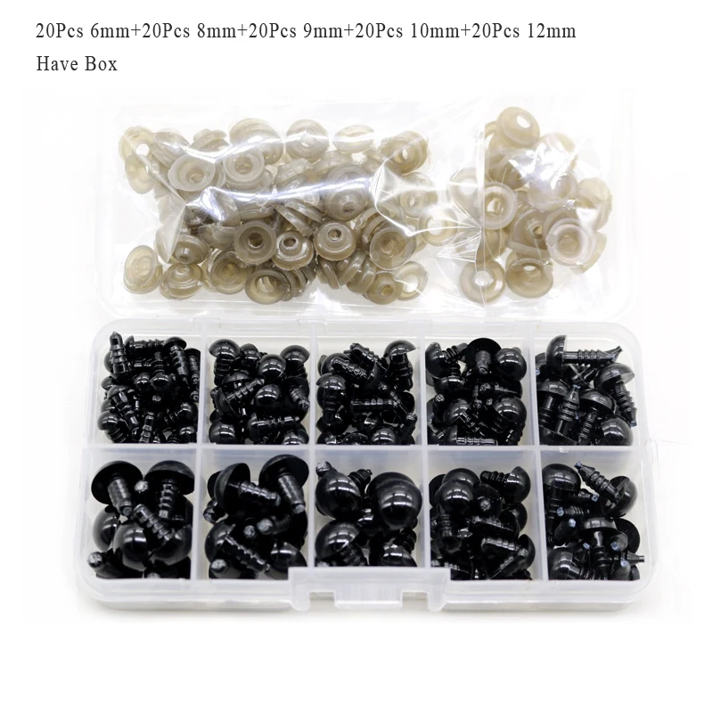 100Pcs Per Box 100 шт. на возраст от 6 до 12 лет мм черный Изделия из пластика защитные глаза для плюшевый мишка, мягкая игрушка кукла животных амигуруми DIY аксессуары GYH - Цвет: 100Pcs Per Box
