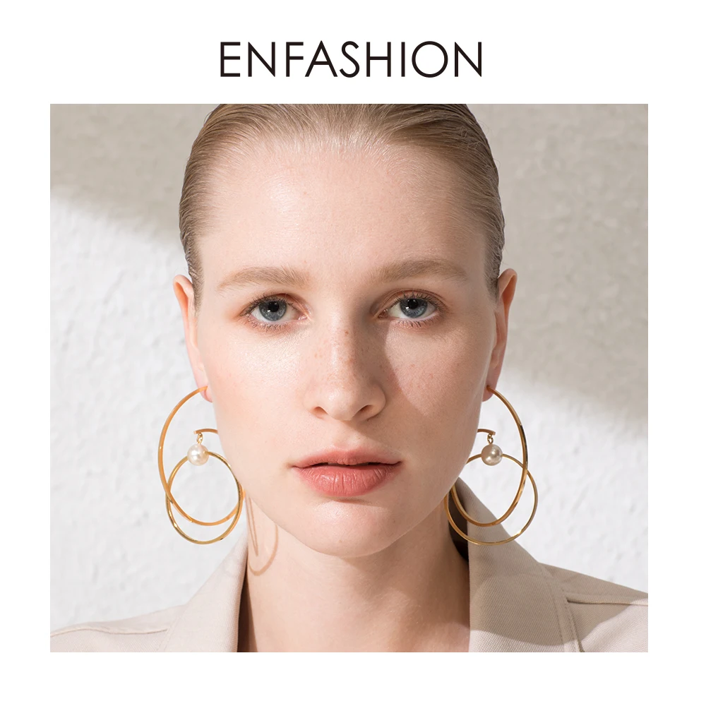 ENFASHION, геометрические круглые Висячие жемчужные серьги для женщин, простые линии, серьги, модные ювелирные изделия, Букле д 'ореиль Femme EB1030