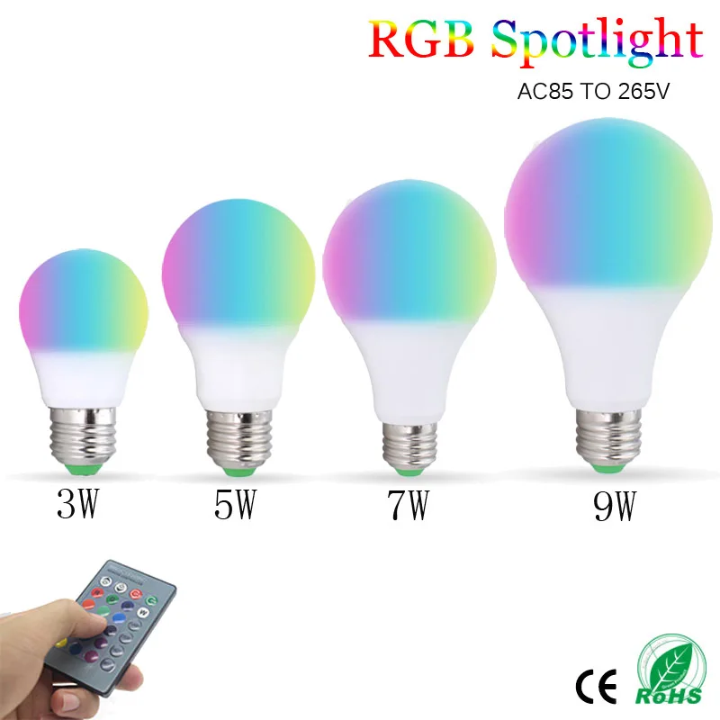 E27 3 Вт 5 7 9 16 цветов RGB светодиодный ная лампа 220 В сменная Светодиодная Точечный