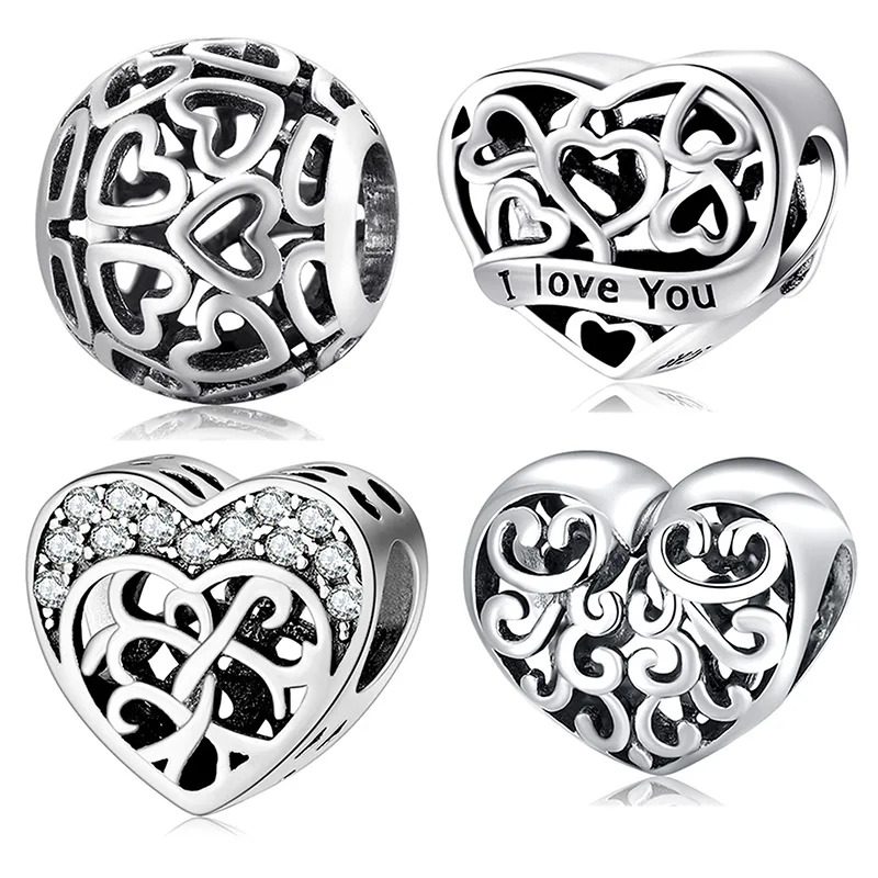 

S925 pure silver beads creative hollow love beading DIY Bracelet accessories loose beads