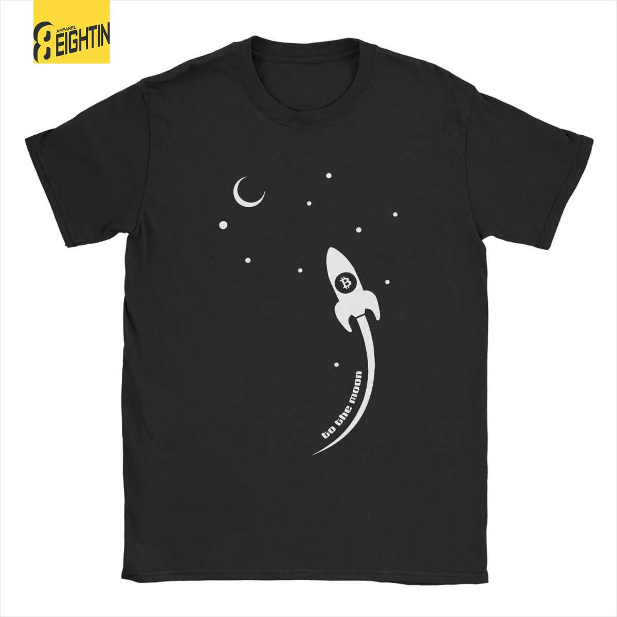 

Bitcoin To The Moon With A Rocket T-Shirt for Men Vintage Pure Cotton Tee Shirt Crew Neck Short Sleeve T Shirts Printed Clothes