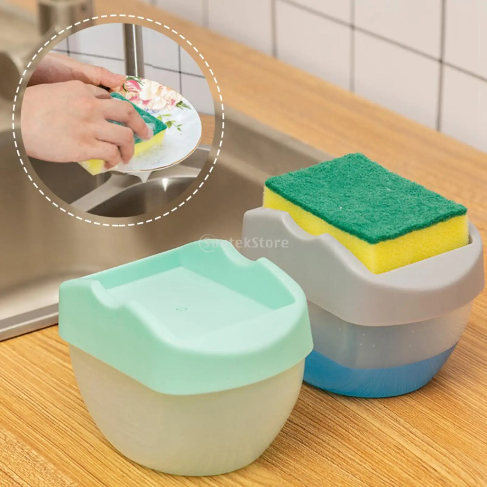 

2 in 1 Soap Pump Dispenser Countertop Sponge Rack Caddy Cleaning Tools 400ml