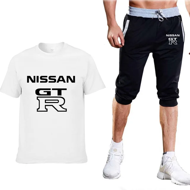 Мужские летние костюмы GTR с логотипом автомобиля однотонная мужская футболка