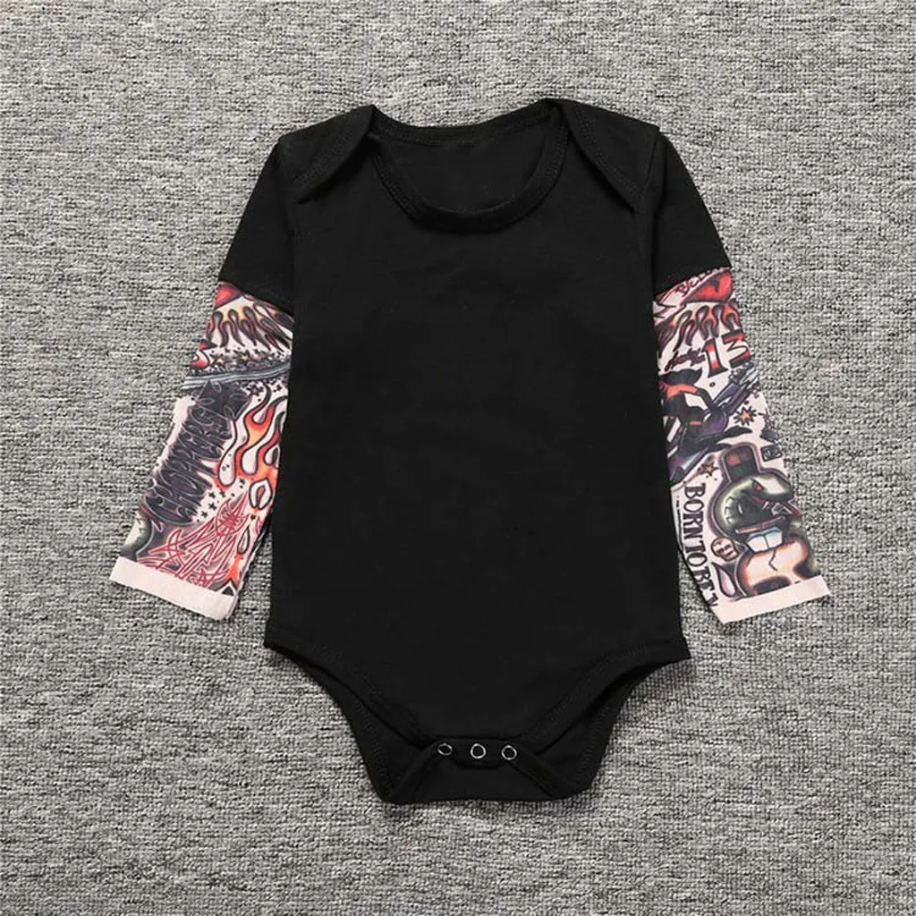 Детский хлопковый комбинезон с длинными рукавами и принтом в виде татуировок для