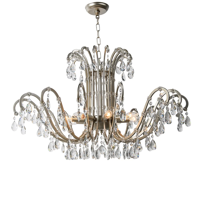 

Хрустальная люстра в американском стиле для гостиной, роскошный креативный светильник в французском стиле, серебристая лампа с матовой пов...