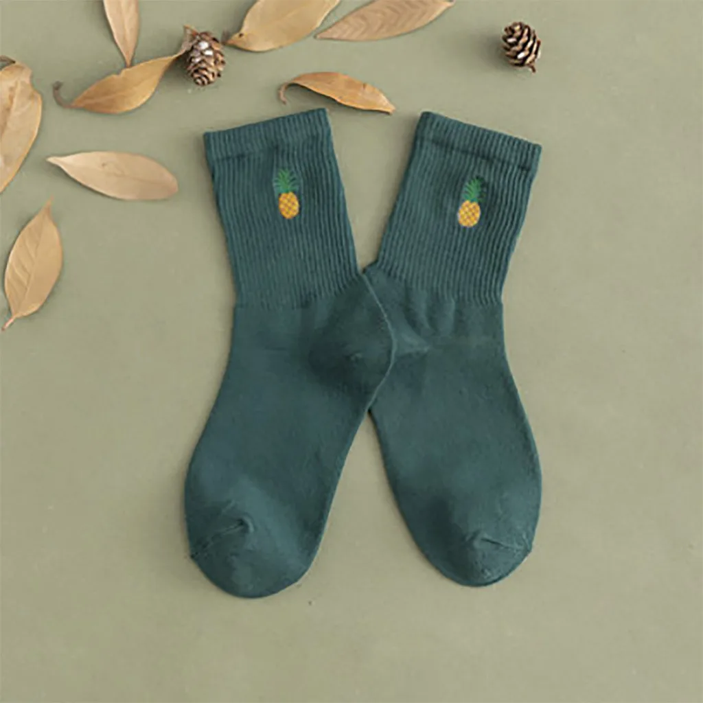 Харадзюку модные женские Ретро Чулки с вышивкой в виде ананаса осенне-зимние