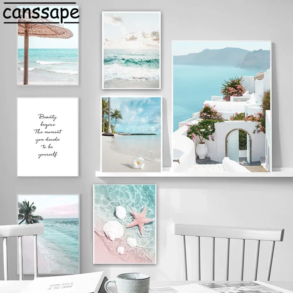 

Blue Sea Scenery Canvas Painting Nordic Poster Nature Beach Wall Art Print Modern Wal Pictures For Living Room Home Decoration
