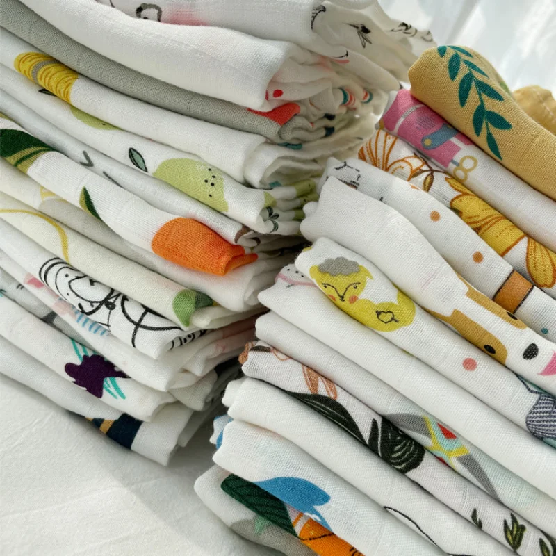 

29 cartoon printed baby multi-use square scarf 60 x 60 newborn baby bamboo cotton gauze triangular towel spit towel.baby stuff