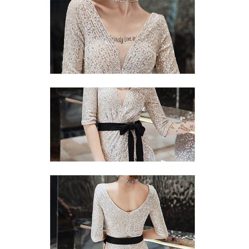 Женское вечернее платье-русалка элегантное серебристое блестящее платье с